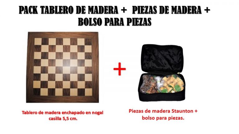 Pack Tablero De Ajedrez Madera Piezas Staunton Medidas Oficiales